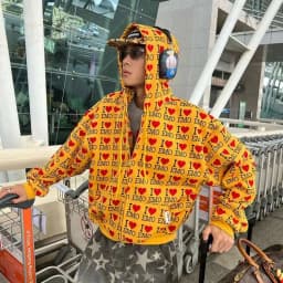 Women Couple Y2K Emo Zip Up Hoodie Mint Green Full‑Print Pink Heart Letter Oversized Hooded Jacket Streetwear Loose Outerwear