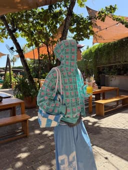 Women Couple Y2K Emo Zip Up Hoodie Mint Green Full‑Print Pink Heart Letter Oversized Hooded Jacket Streetwear Loose Outerwear