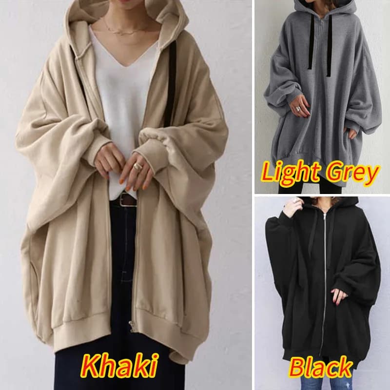 Hoodies women 2026 casual new autumn winter Europe sexy solid color loose hoodie zipper coat women's clothing