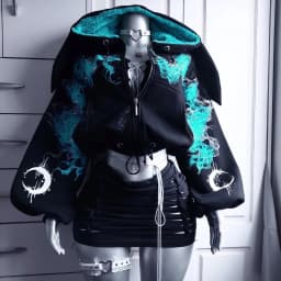 Women Gothic Star Moon Print Fleece Lined Hoodie Bat Wing Back Chain Zip Up Cropped Drawstring Y2K Punk Streetwear Sweat Jacket