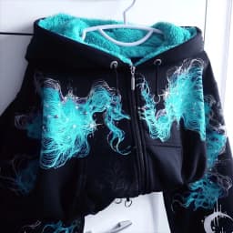Women Gothic Star Moon Print Fleece Lined Hoodie Bat Wing Back Chain Zip Up Cropped Drawstring Y2K Punk Streetwear Sweat Jacket