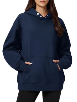 TACVASEN Women‘s Hooded Sweatshirt Fashion Oversize Sweatshirts with Button-up Hooded Fall Winter Warm Fleece Ooudoor Sweatshirt