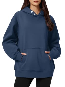 TACVASEN Women‘s Hooded Sweatshirt Fashion Oversize Sweatshirts with Button-up Hooded Fall Winter Warm Fleece Ooudoor Sweatshirt