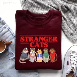 Stranger Merch Autumn and Winter Cats Sweatshirt Fans Gifts for Friends Matching Hoodies Long Sleeve Keep Warm Pullover