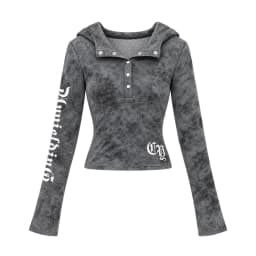 Women's Letter Print Hooded Long Sleeve Top Slim Fit Casual Streetwear Shirt