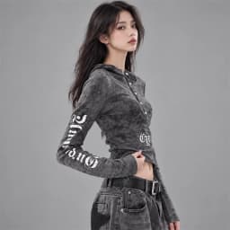 Women's Letter Print Hooded Long Sleeve Top Slim Fit Casual Streetwear Shirt