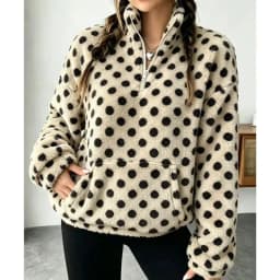 2026 New Women's Autumn And Winter Fleece Hoodie With Polka Dots Fashionable And Casual Warm Comfortable And Loose Fit Hoodie