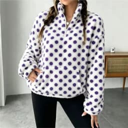 2026 New Women's Autumn And Winter Fleece Hoodie With Polka Dots Fashionable And Casual Warm Comfortable And Loose Fit Hoodie