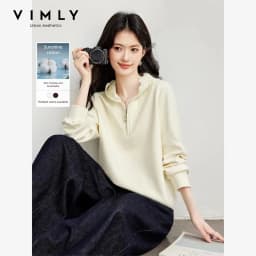 VIMLY Women's Hooded Sweatshirt 2026 Autumn Elegant Lace Trim Splicing Casual Pullover Fashion Long Sleeve Top Ladies A7628