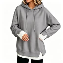 Women Fall And Winter Long Sleeve Hooded Sweatshirt Solid Color Pullover With Faux Layered Panel Hoodie Women with Pockets