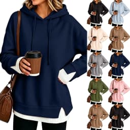 Women Fall And Winter Long Sleeve Hooded Sweatshirt Solid Color Pullover With Faux Layered Panel Hoodie Women with Pockets