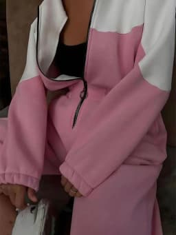 Color Block Tracksuit Jumpsuit Women Half Zip Hoodie Long Sleeve Elastic Waist Casual Sporty Streetwear One Piece Outfit