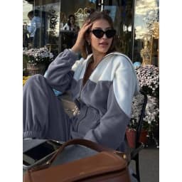 Color Block Tracksuit Jumpsuit Women Half Zip Hoodie Long Sleeve Elastic Waist Casual Sporty Streetwear One Piece Outfit