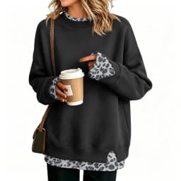 Crew Neck Sweatshirts Women Cute Long Sleeve Oversized Sweatshirt Plaid Pullove In Layered Tunic Leopard Print Zip up Hoodie