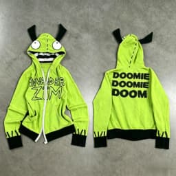 Green Cartoon Animal Ear Hoodie Women Men Casual Zip Up Jacket Funny Graphic Print Long Sleeve Loose Streetwear Coat