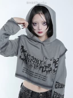 Original Cute Cartoon Long-sleeved Hooded Sweatshirt Japanese Subculture Dark Printed Goth Short Coat Cosplay Anime Clothing