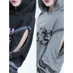 Original Cute Cartoon Long-sleeved Hooded Sweatshirt Japanese Subculture Dark Printed Goth Short Coat Cosplay Anime Clothing