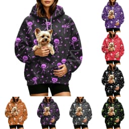 Women Fall And Winter Hoodie With Pet Pouch Oversized Pocket Colorful Halloween Print Sweatshirt Women Sweater Zipper Pockets