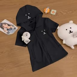 Deeptown Japanese Style Kawaii Hoodies Women Cartoon Lolita Short Sleeve Sweatshirt Cutecore Oversize Casual Zipper Cardigan
