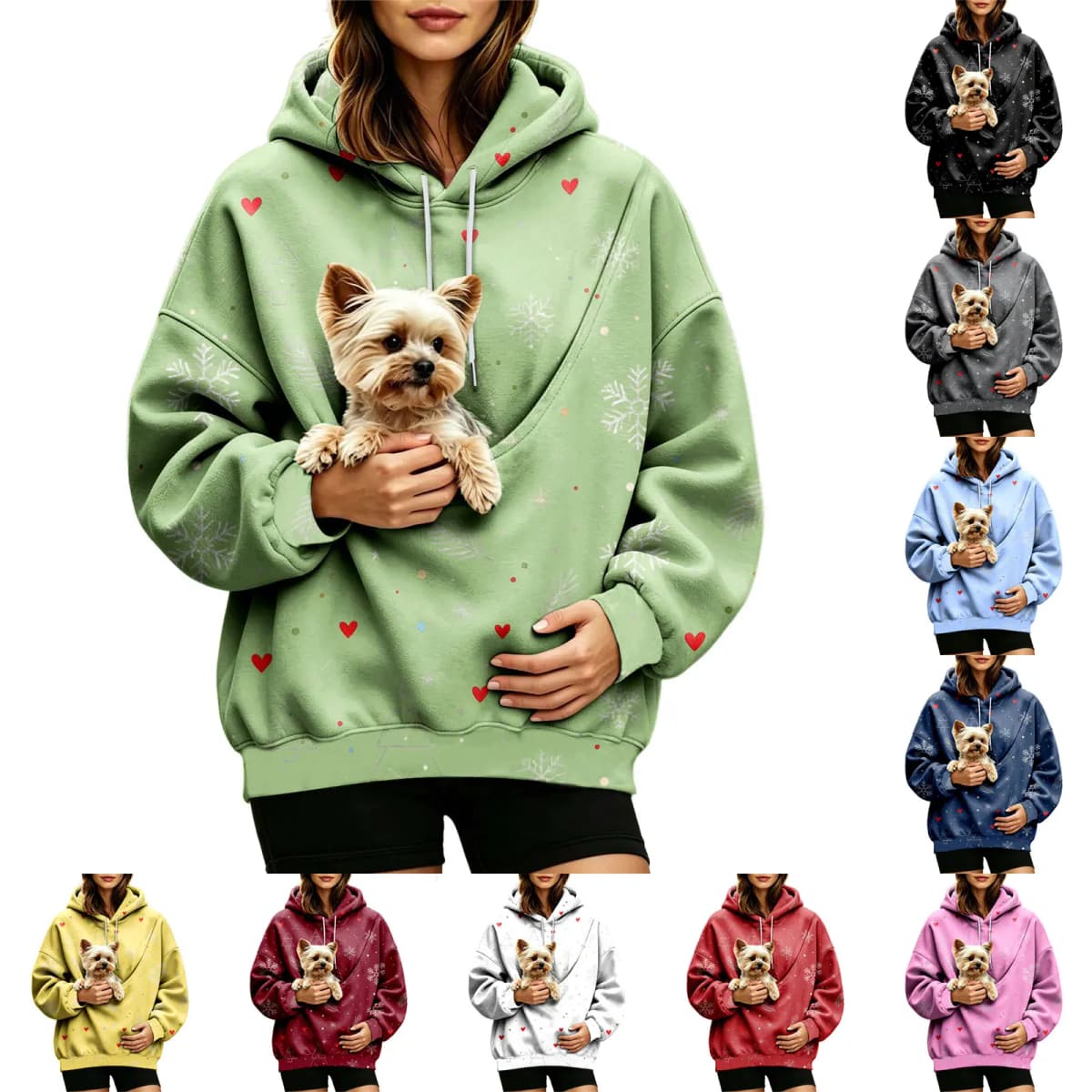 Women Fall And Winter Hoodie With Pet Pouch Oversized Pocket Colorful Print Sweatshirt For Dogs And Long Length Zippe Hoodie