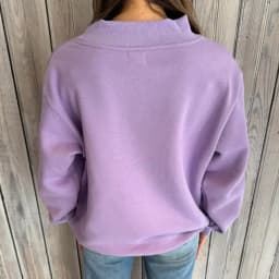Women Autumn Winter Sweatshirt Purple Mock Neck Long Sleeve Letter Print Pullover Casual College Varsity Style Warm Loose Tops