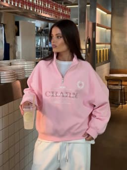 American Retro Badge Sweatshirts Zipper Turn-down Collar Pink Blouse Hoodies Fashion Sports Women Streetwear Autumn Large Size