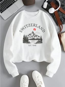 Switzerland Snow Mountain Design Women Sweatshirt Y2K Fleece Pullovers Crewneck Casual Streetwear Street Hip Hop Clothes