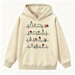 Christmas Funny Heartbeat EKG Sweatshirt Xmas Trees Christmas Hat Graphic Pullover Woman Men Medical Tops Gift Casual Sweater