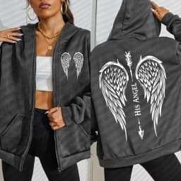His Angel Creative Wings Art Letter Printing Zipper Hoodies Woman Y2K Hoodie Casual Soft Hoody Fleece Comfortable Streetwear