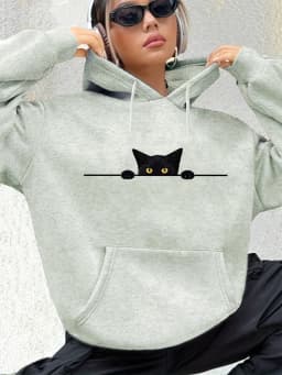 Women's Autumn and Winter Warm Loose Casual Pattern Printed Suede Long Sleeved Hooded Sweatshirt