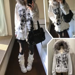 Women Y2K Zip Up Hoodie Faux Fur Hoodie Long Sleeve Y2K Retro Comic Print Gothic Punk Style Streetwear Autumn Winter Sweatshirts