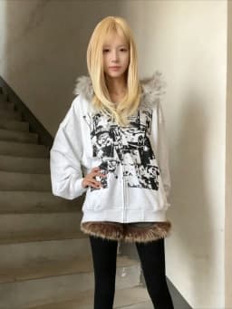 Y2K Vintage Hoodie Faux Fur Hoodie Zipper Long Sleeve Y2K Gothic Punk Style Streetwear Subculture Autumn Winter Sweatshirts