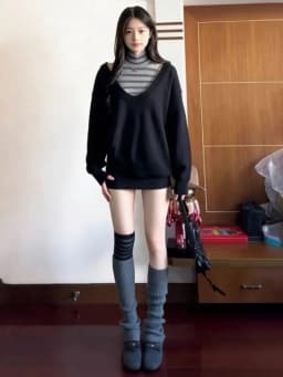 2026 Two-piece Set Streetwear Casual Grunge Hoody + Sleeveless Vintage Turtleneck Stripe Slim Fit Vest 2k Aesthetic Loose Suit