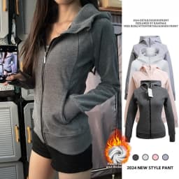 Slim Fit Zipper Hoodie Jacket Women's Pure Color Cardigan Spring Autumn New Style Casual Versatile Long Sleeve Thermal Top