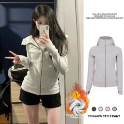 Slim Fit Zipper Hoodie Jacket Women's Pure Color Cardigan Spring Autumn New Style Casual Versatile Long Sleeve Thermal Top