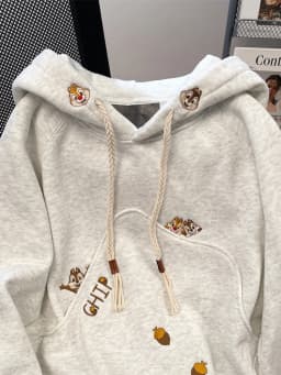 Unique Embroidered Hoodie Women's Spring Autumn Fleece Loose Casual Cute Top Korean Style Long Sleeve Cotton Inner Liner