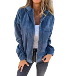 Women's Spring Autumn Zipper Corduroy Hooded Jacket Coat
