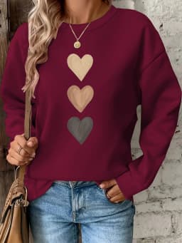 Women's Autumn and Winter Casual Loose Warm Print Comfortable Plus Velvet Long-Sleeved Round Neck Sweatshirt