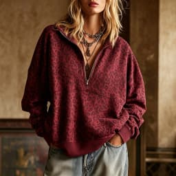 Women's Autumn Autumn Zipper Loose Hoodies Sweatshirt Turn Collar Leopard Print Long Sleeve Pullover