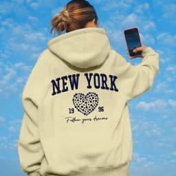 Women's Autumn and Winter Fashion Casual Sports Loose Los Angeles Print Fleece Warm Long Sleeved Pocket Hooded Sweatshirt
