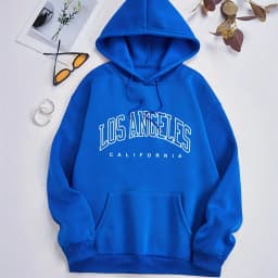 Women's Autumn and Winter Fashion Casual Sports Loose Los Angeles Print Fleece Warm Long Sleeved Pocket Hooded Sweatshirt