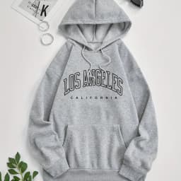 Women's Autumn and Winter Fashion Casual Sports Loose Los Angeles Print Fleece Warm Long Sleeved Pocket Hooded Sweatshirt