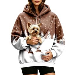 Women Fall And Winter Hoodie With Pet Pouch Oversized Pocket Colorful Print Sweatshirt For Dogs And Long Hoodie Dress plus Size