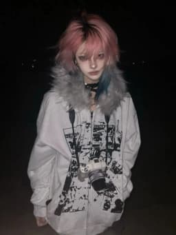 2026 Subculture Faux Fur Print Jacket with Hooded Women Casual Slim Vintage Hoodies Y2k Gothic Punk Cropped Zipper Sweatshirt
