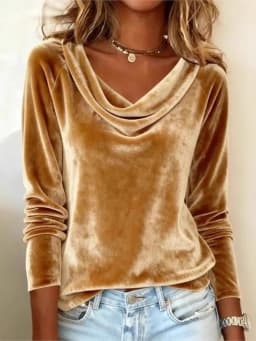 Woman's Casual Gold Velvet Top Spring Autumn Fashion Solid Swing Collar Long-sleeved Loose Tops Daily Versatile Ladies Blouses