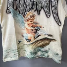 Mixed Emotion Streetwear Summer Angel Baby Rhinestone Loose Pure Cotton Shiirt for Men Women Hip Hop Tops