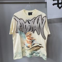 Mixed Emotion Streetwear Summer Angel Baby Rhinestone Loose Pure Cotton Shiirt for Men Women Hip Hop Tops