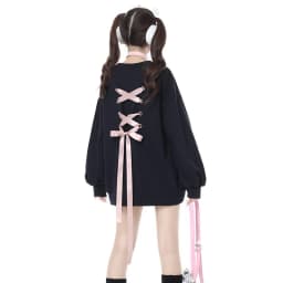 Sweet Bow Ribbon Ties Sweatshirt Women Chic Love Embroidery Y2K Loose Pullover Autumn Casual O Neck Long Sleeve Jumper Tops New