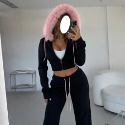 Women Cropped Hoodie sweatshirts Sexy Slim Chic Fur Collar Cardigan Sweatshirt Elastic Waist Drawstring Pants French Streetwear