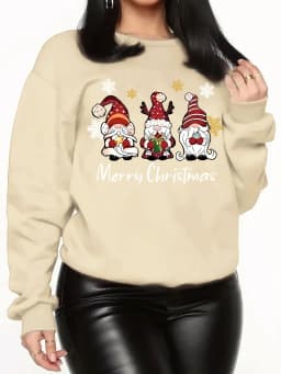 Hoodies Women's Christmas Print Sweatshirt Lettering Crew Neck Pullover Fall Winter Casual Wear Holiday Party Top Festive